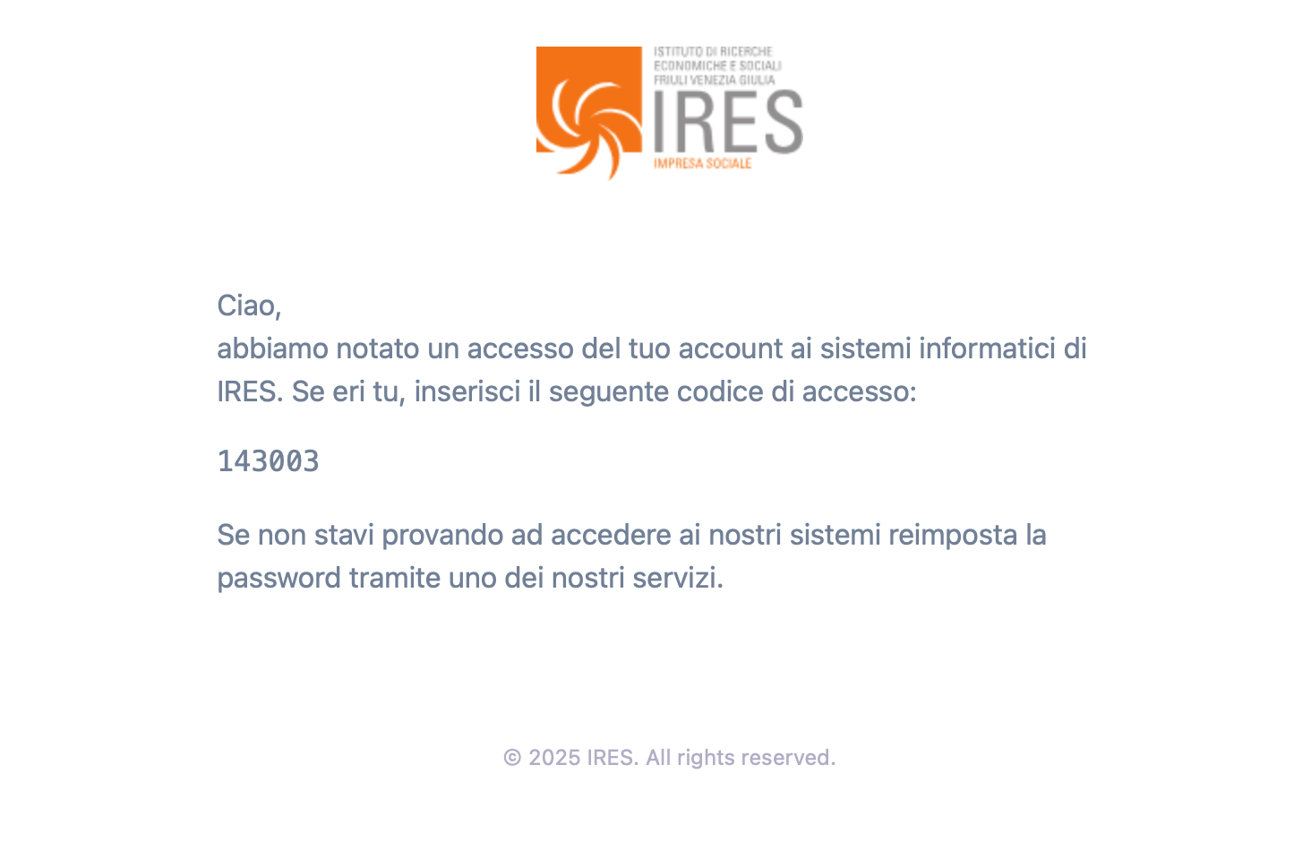 Esempio della mail con il codice OTP