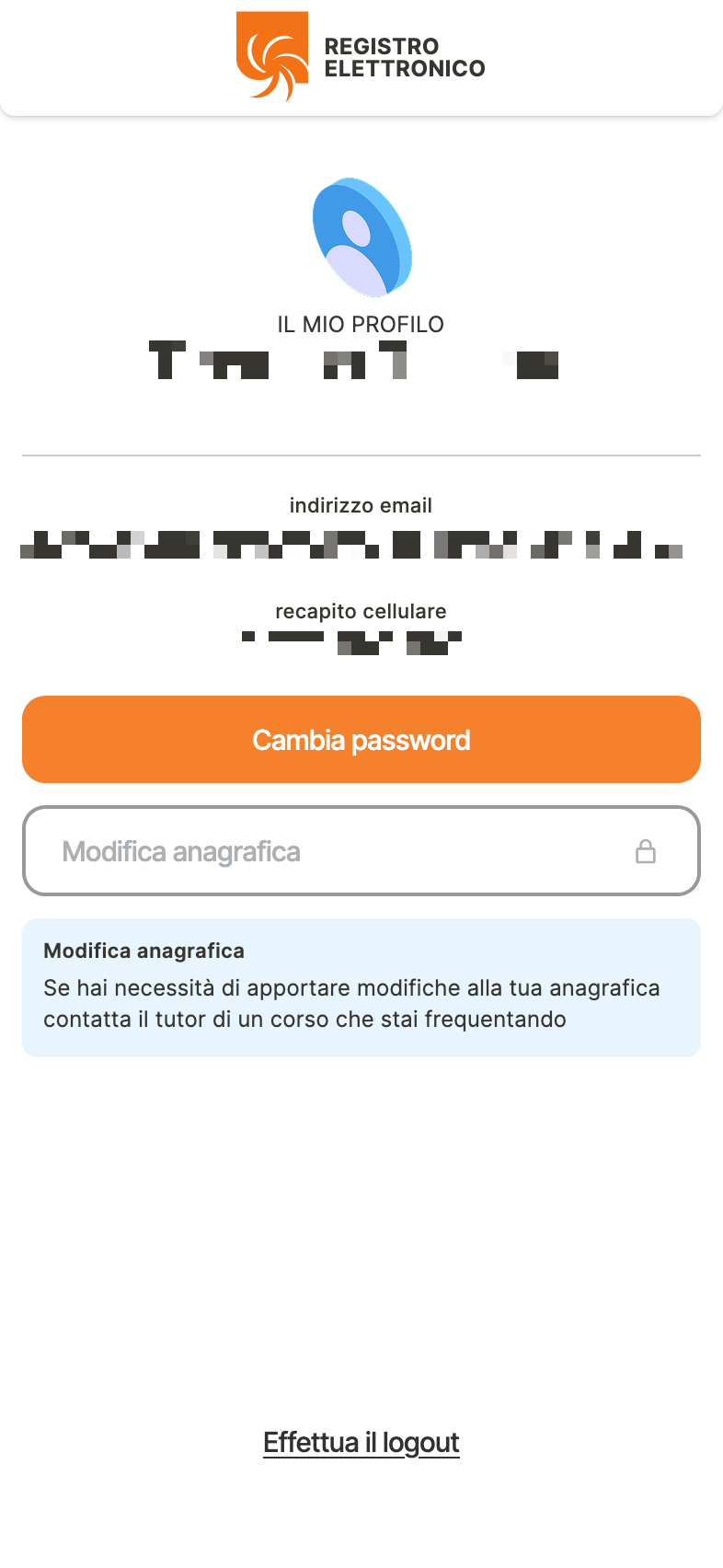 Pagina del profilo dell'utente